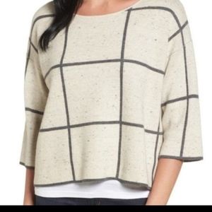 Elieen Fisher Window Pane Plaid Cropped Boxy Sweater in Natural